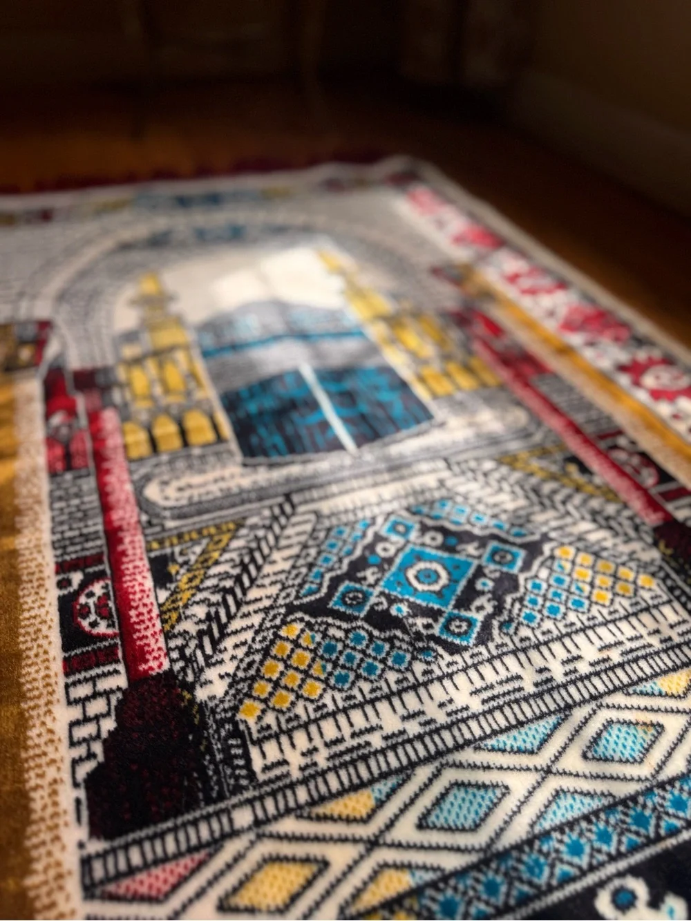 Decorative Prayer Rug Wall Hanging in Red, Black, Blue, Yellow